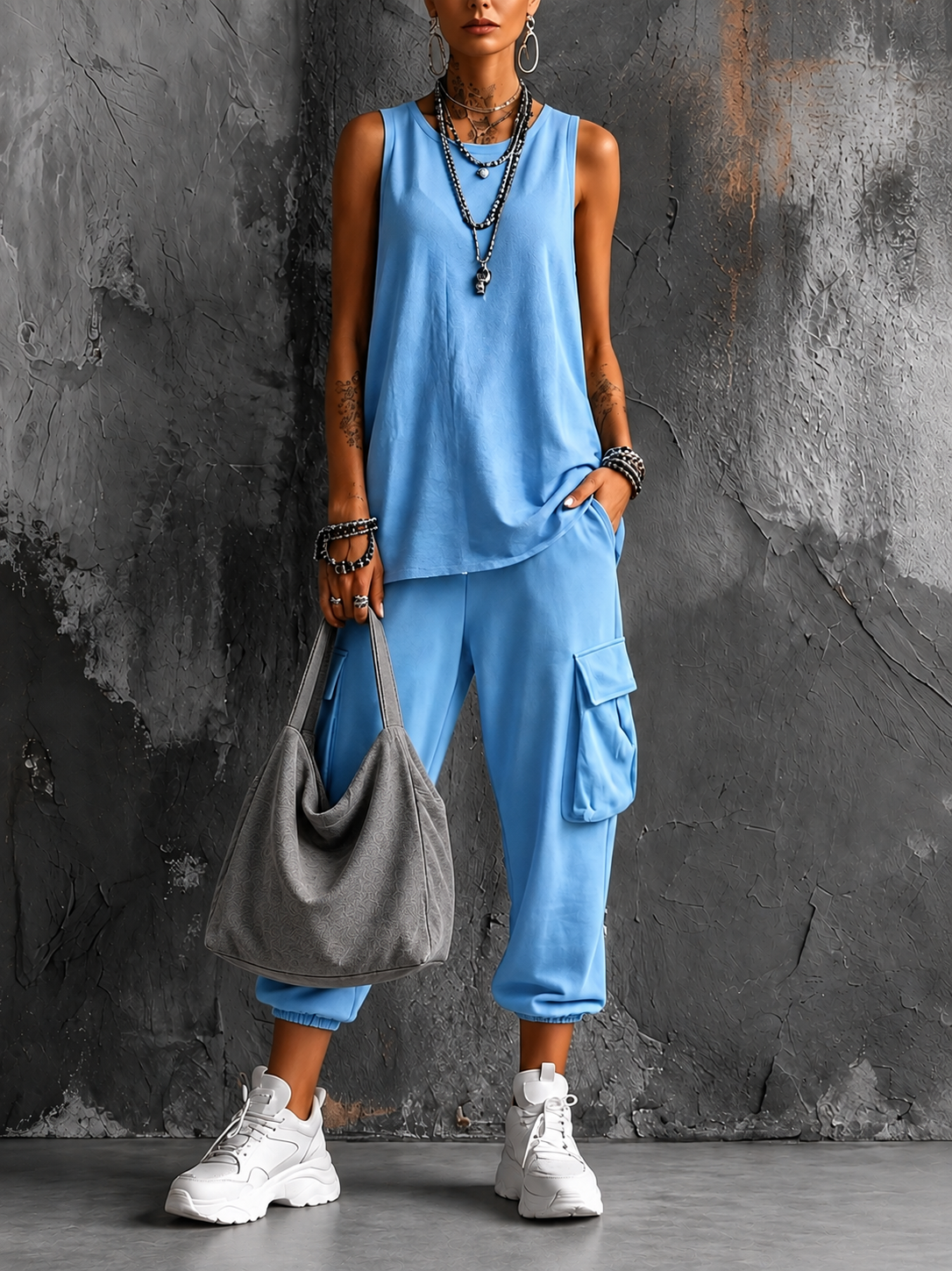 Ines Paris | Ensemble Fluide Femme Haut, Pantalon et Sac Assorti