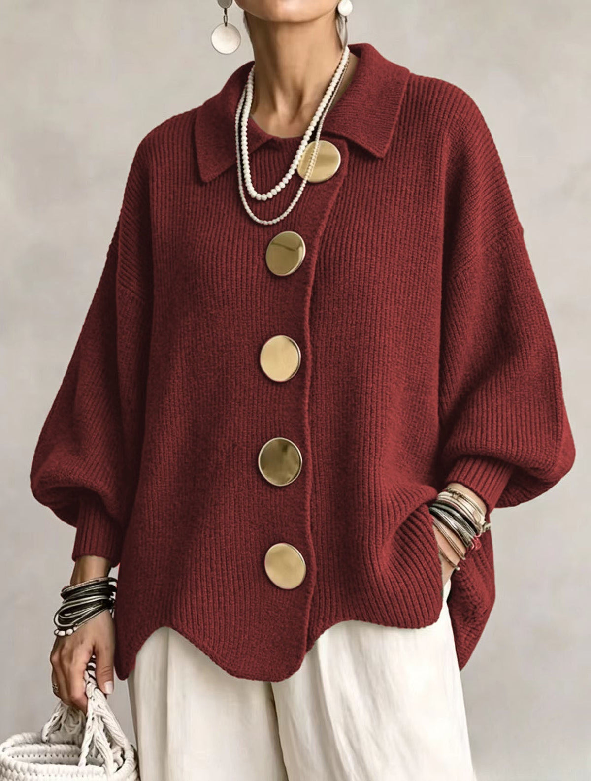 Ines Paris | Cardigan oversize femme gros boutons dorés