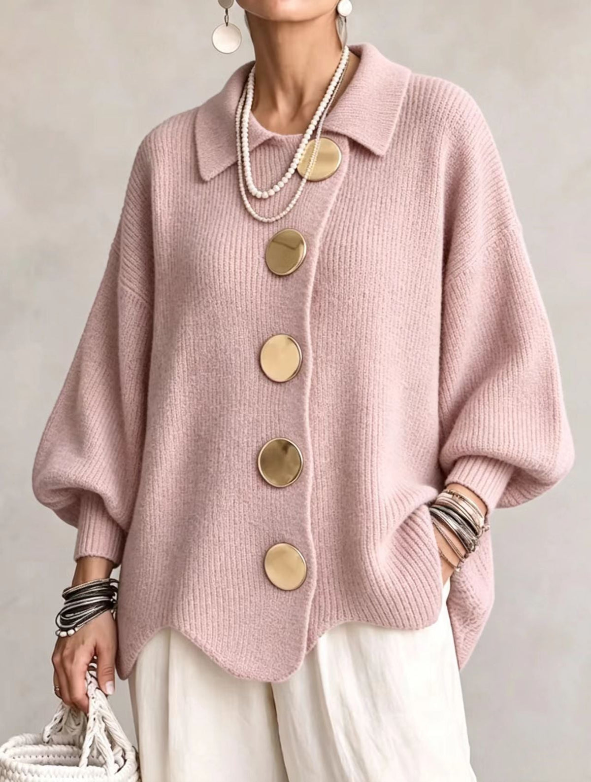 Ines Paris | Cardigan oversize femme gros boutons dorés