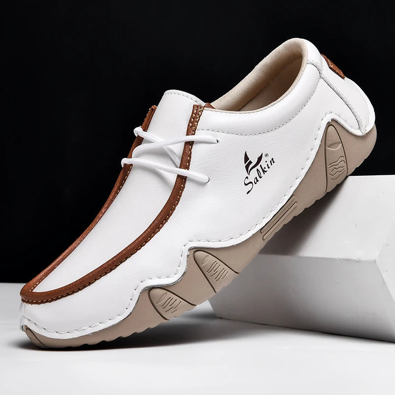 Mocassins homme à lacets, semelle souple en caoutchouc
