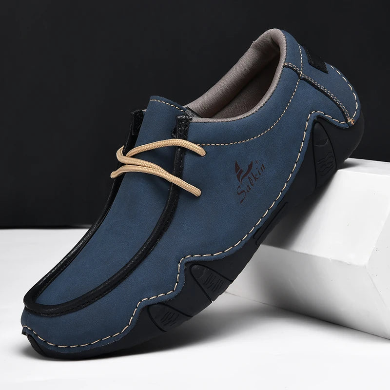 Mocassins homme à lacets, semelle souple en caoutchouc