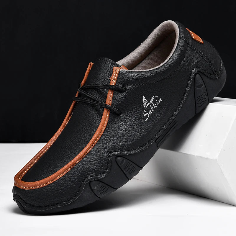 Mocassins homme à lacets, semelle souple en caoutchouc