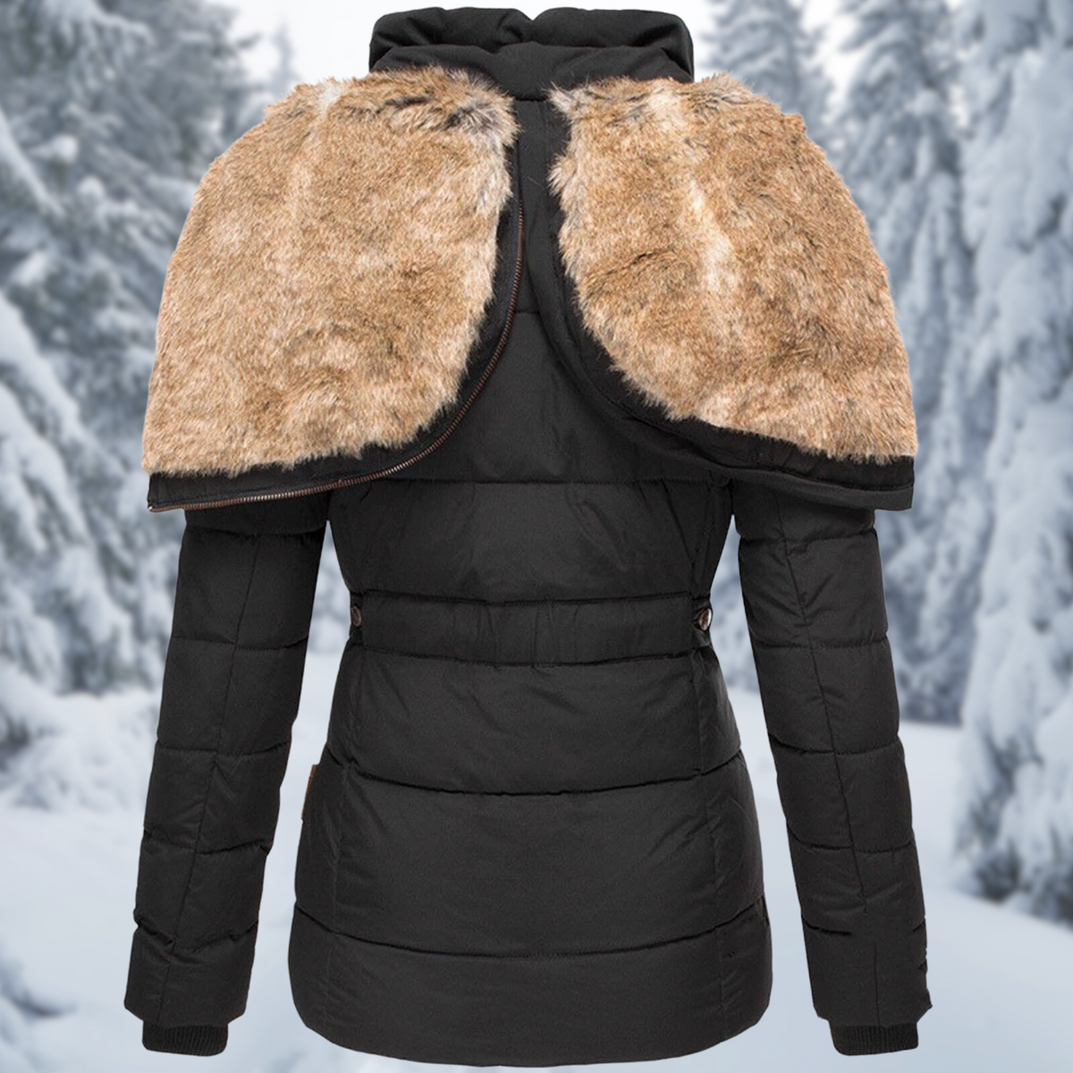 Doudoune femme capuche bordée de fausse fourrure, poches zippées