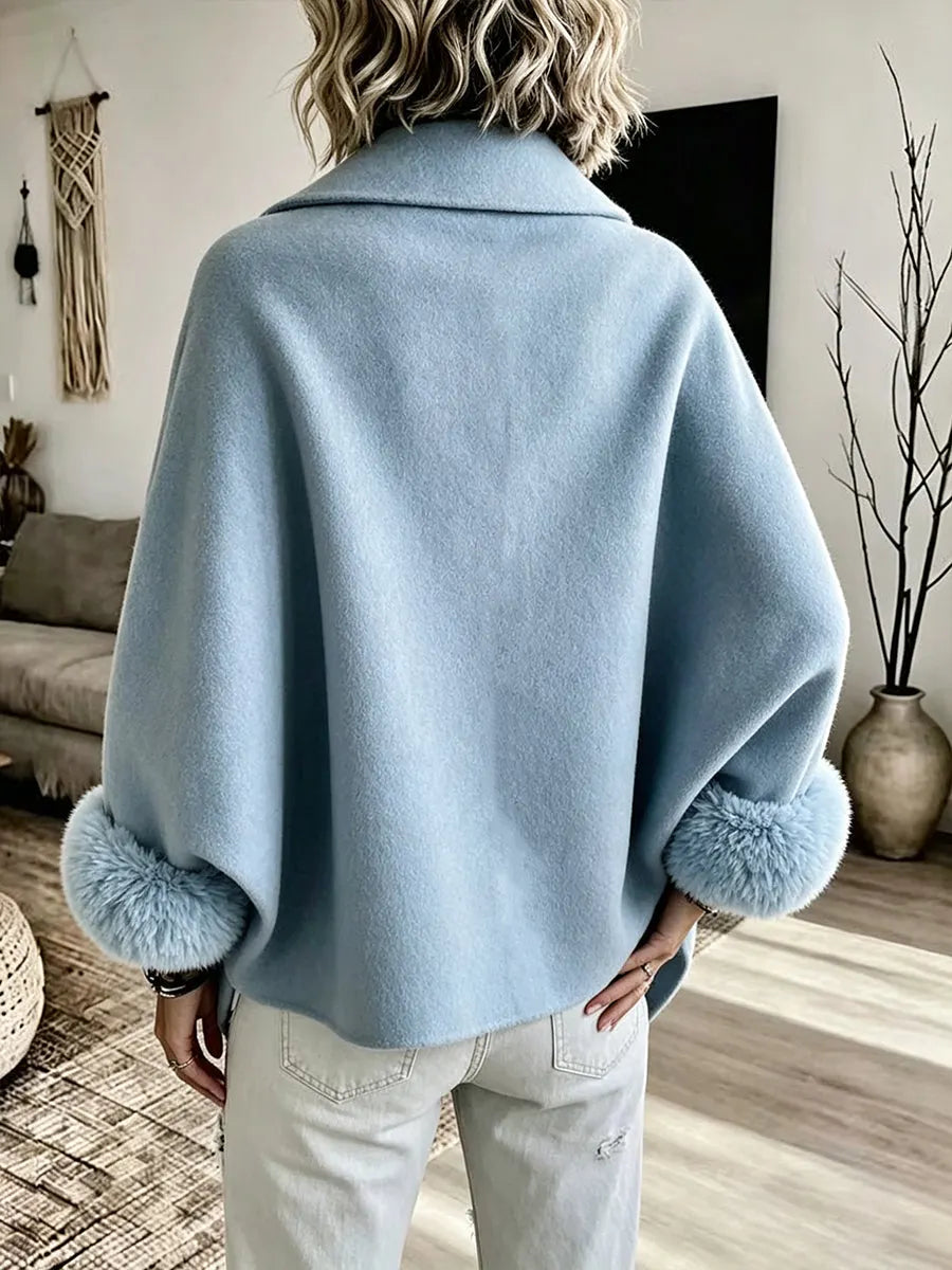 Veste femme drapée, poignets en fausse fourrure