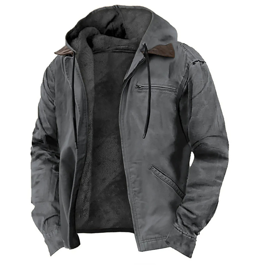 Achille | Veste d'Hiver Homme à Capuche avec Doublure Polaire - Gris