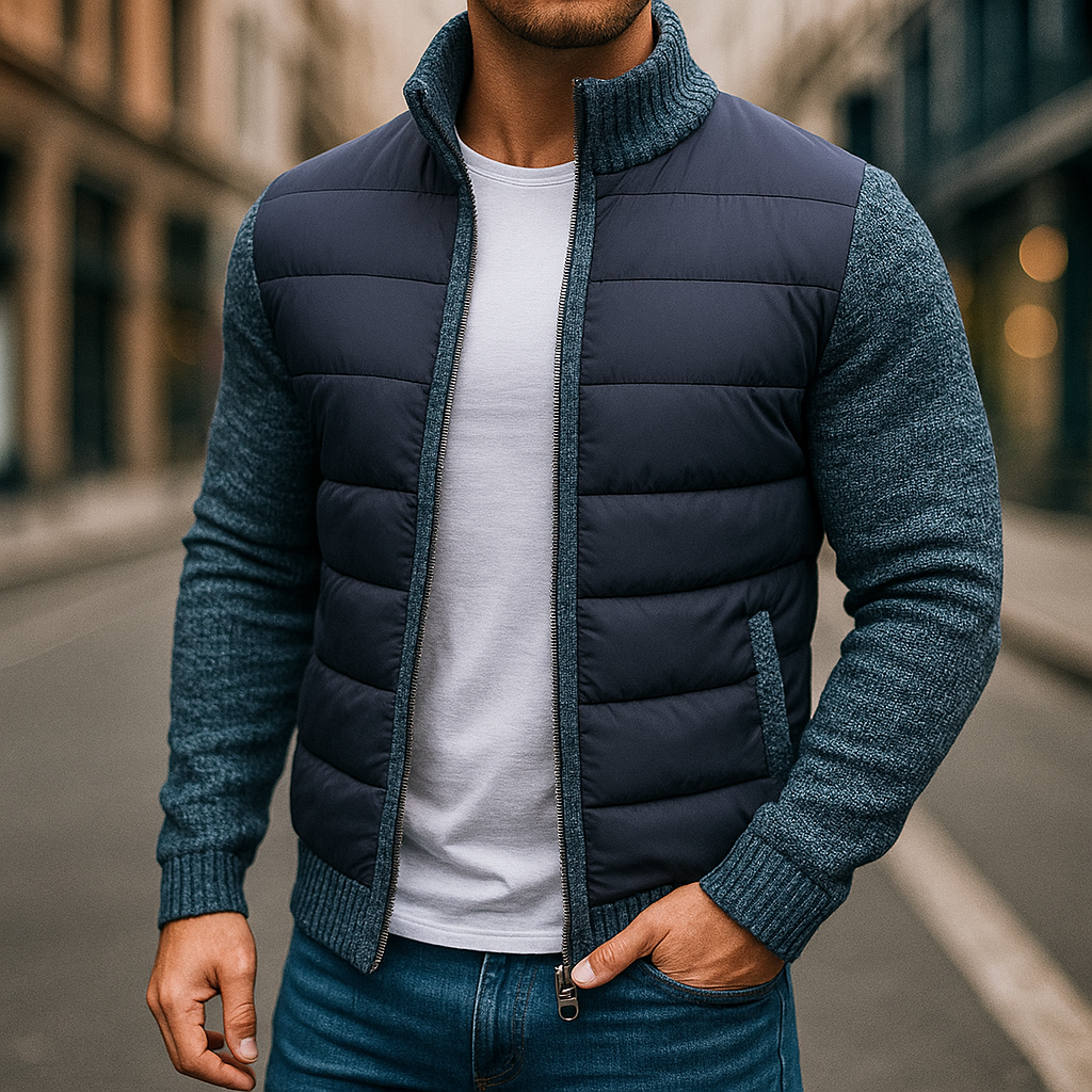 Adrien | Veste Matelassée Homme à Manches en Maille et Col Montant - Bleu marine