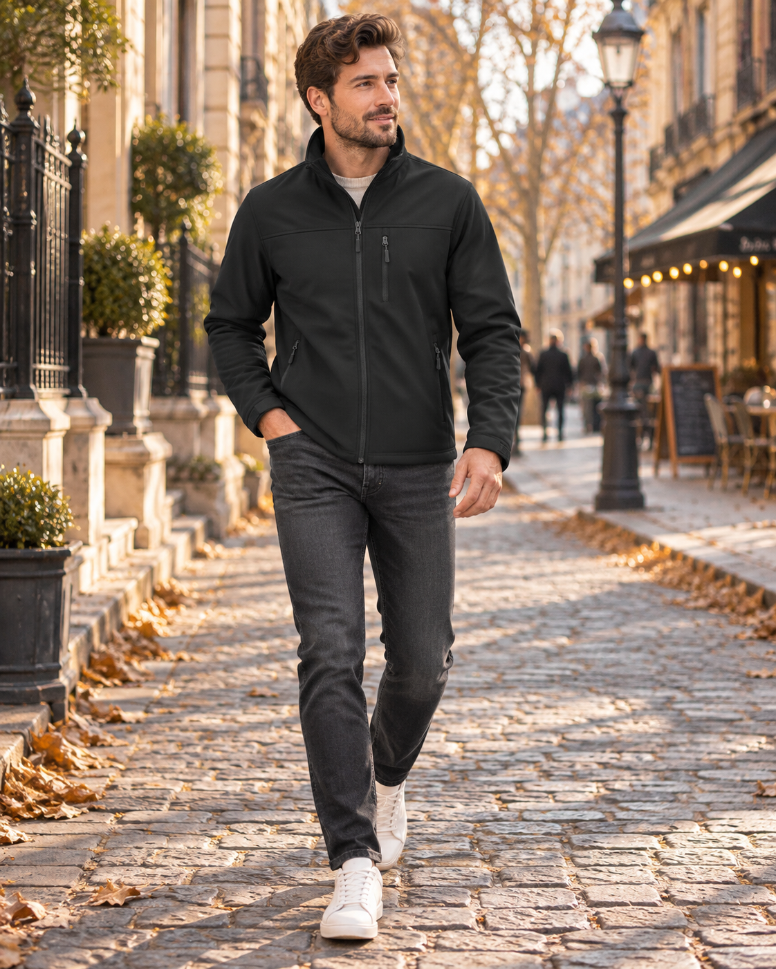 Aimé | Veste Softshell Homme Doublée Polaire, Coupe-Vent à Col Montant - Noir