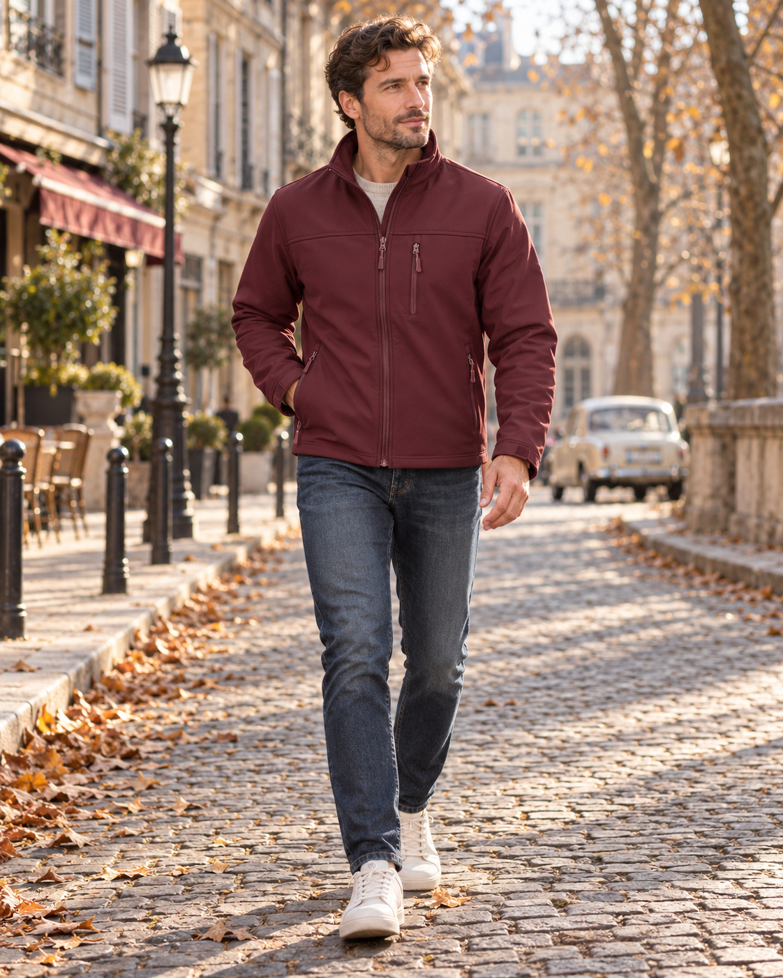 Aimé | Veste Softshell Homme Doublée Polaire, Coupe-Vent à Col Montant - Bordeaux