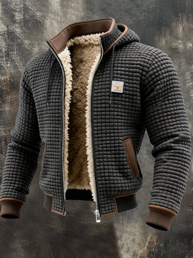 Alban | Veste Thermique Homme Maille Gaufrée à Capuche Doublée Sherpa - Gris