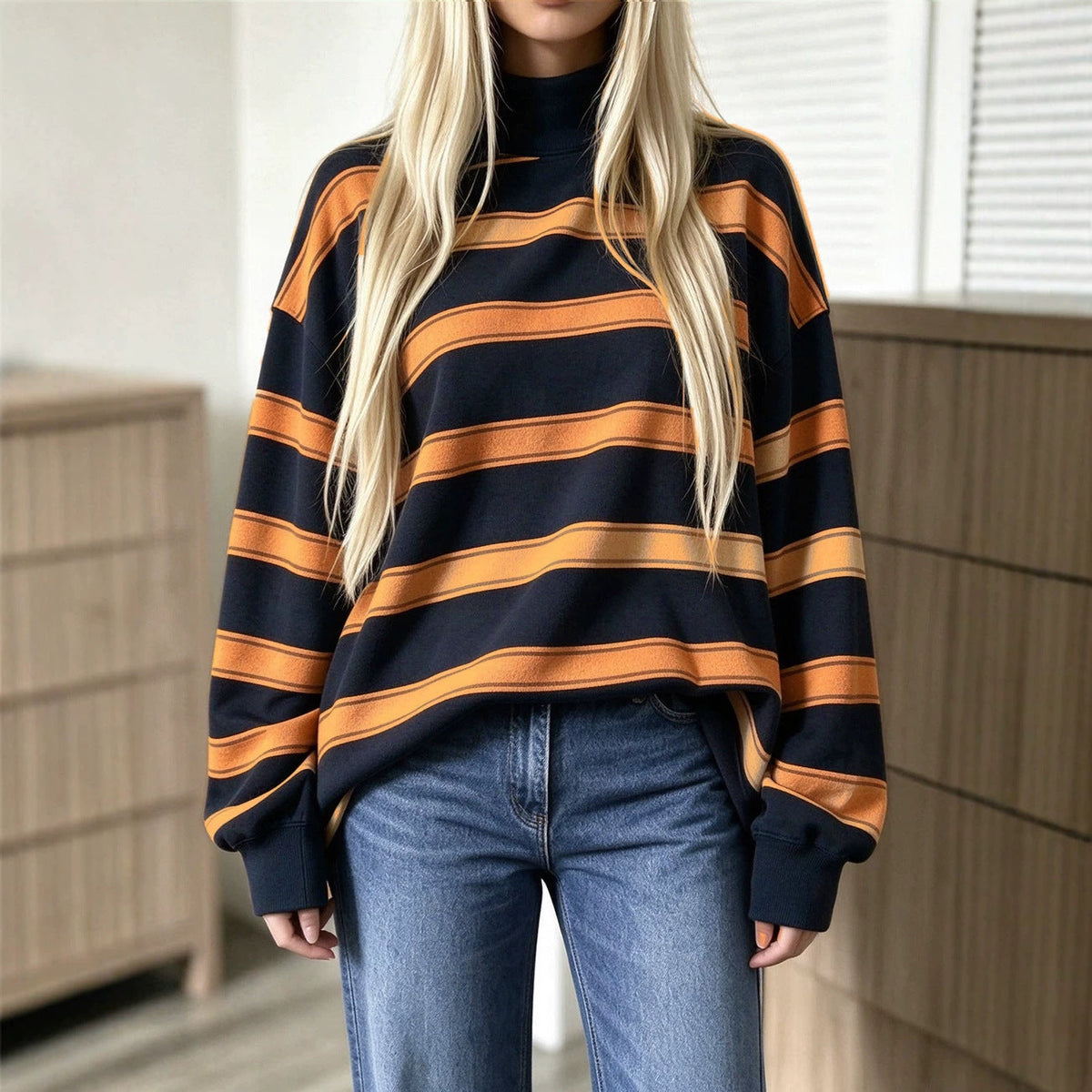 Alice | Sweat Femme Rayé Oversize à Col Montant - vue 2