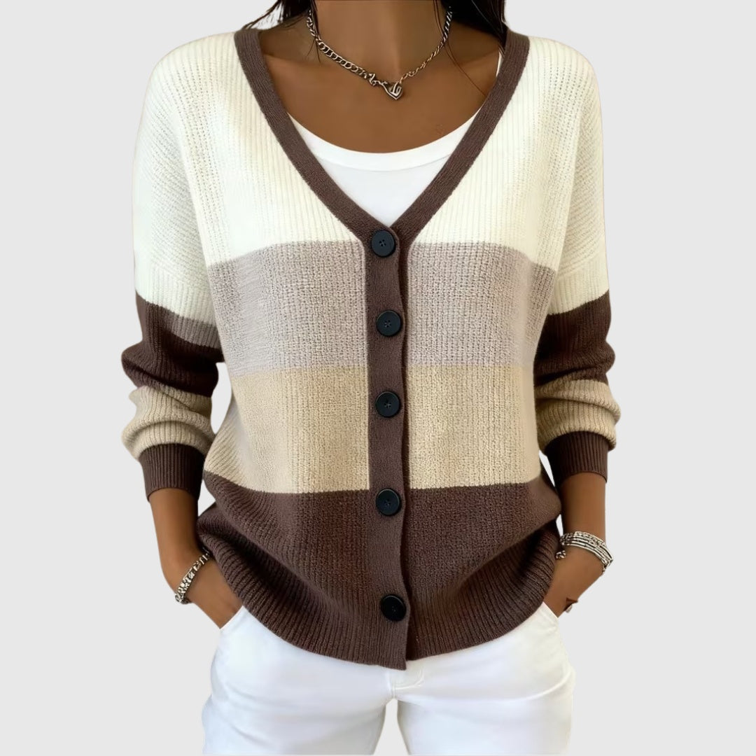 Ines Paris | Cardigan Rayé Femme en Maille Boutonné Grande Taille