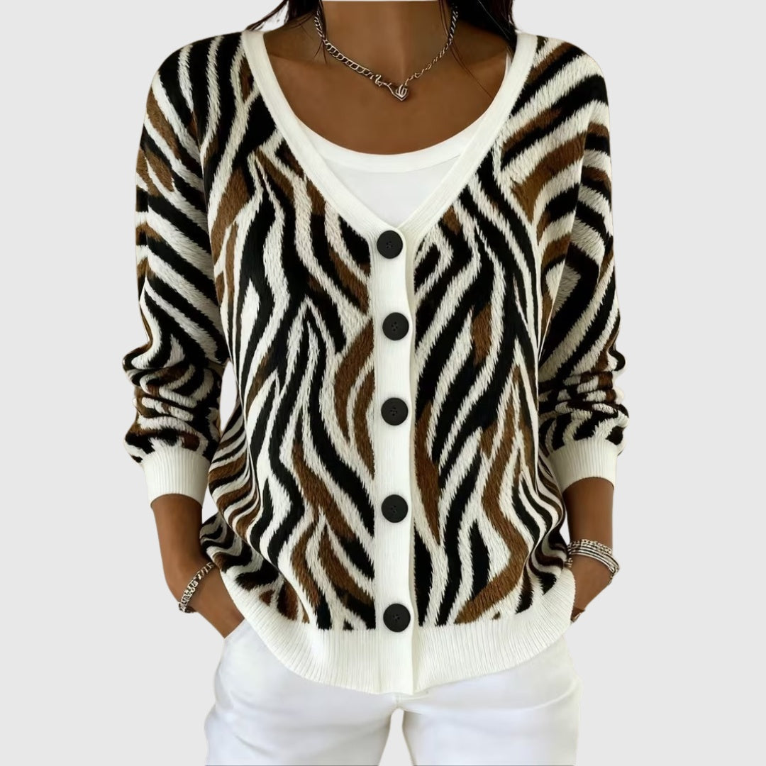 Ines Paris | Cardigan Rayé Femme en Maille Boutonné Grande Taille