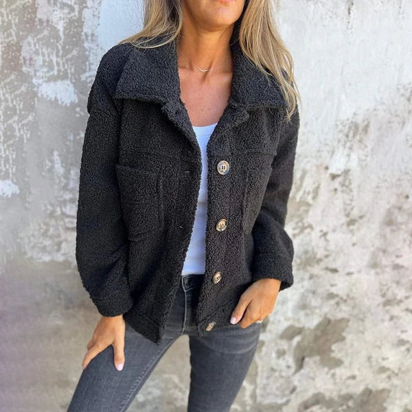 Ines Paris | Veste Sherpa Femme Courte Boutonnée Col Tailleur