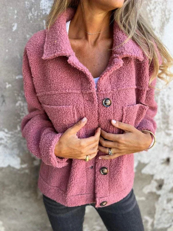 Ines Paris | Veste Sherpa Femme Courte Boutonnée Col Tailleur