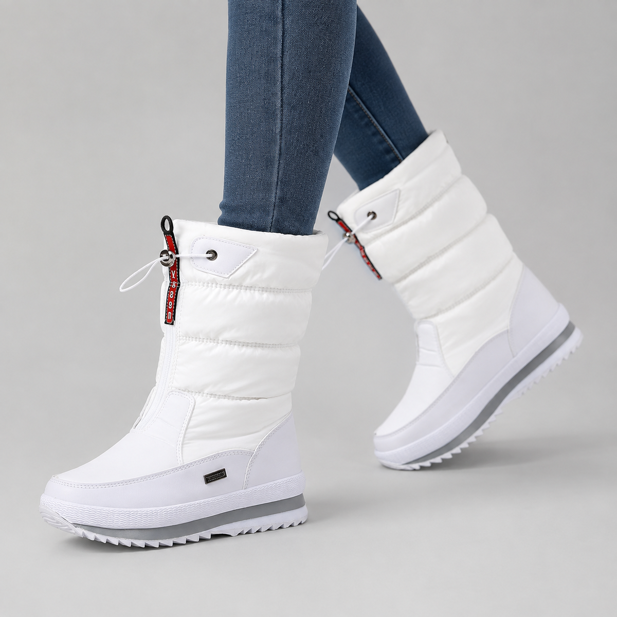Amélie | Bottes de Neige Femme Matelassées à Zip et Cordon, Blanches - vue 3