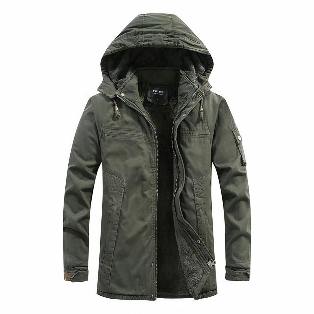 Anatole | Parka Homme à Capuche Doublure Chaude Zippée - Vert