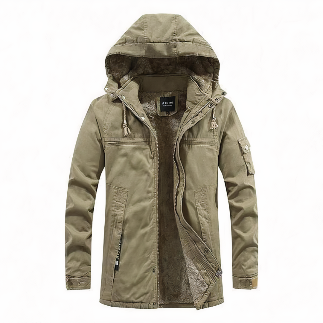 Anatole | Parka Homme à Capuche Doublure Chaude Zippée - Beige