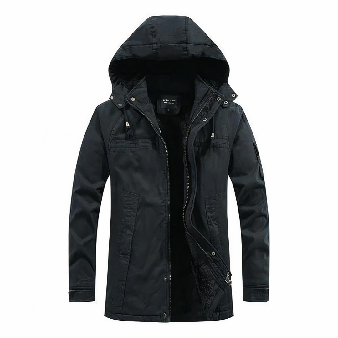 Anatole | Parka Homme à Capuche Doublure Chaude Zippée - Noir