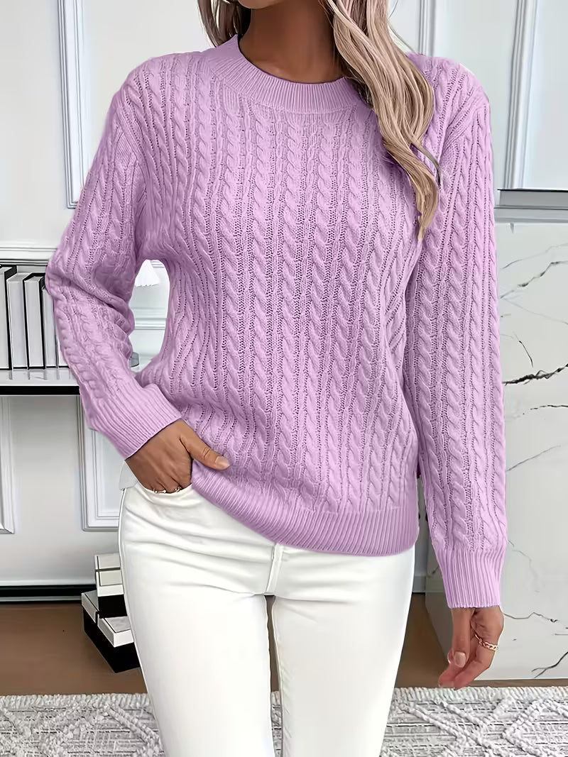 Annabelle | Pull Femme Torsadé Col Rond en Maille Chaude - Lilas