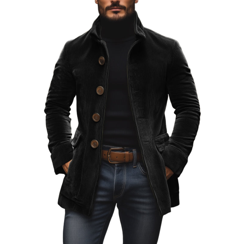 Aristide | Manteau Court Homme en Velours Côtelé à Col Montant - Noir