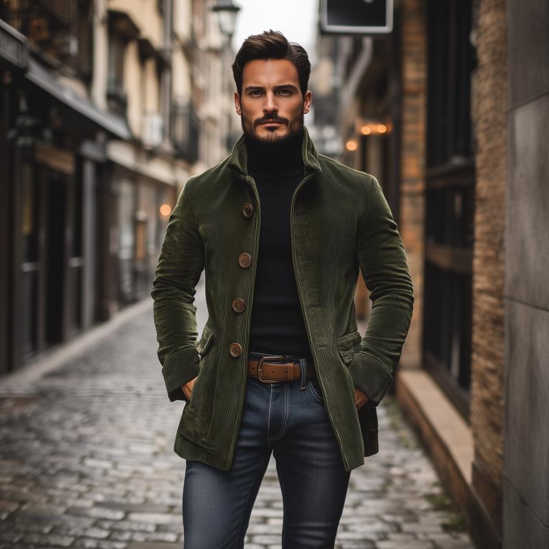 Aristide | Manteau Court Homme en Velours Côtelé à Col Montant - vue 2