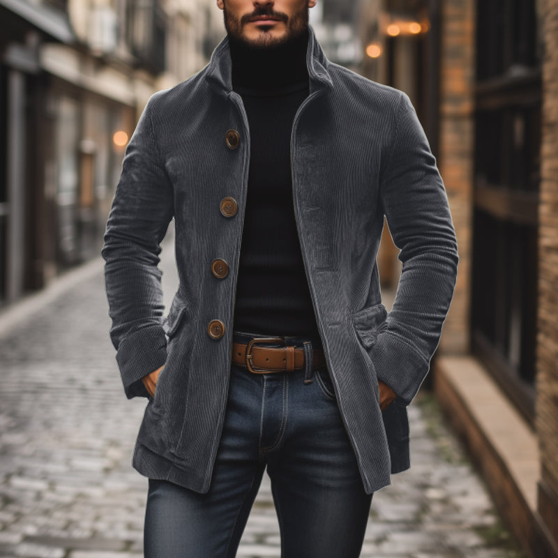 Aristide | Manteau Court Homme en Velours Côtelé à Col Montant - vue 3