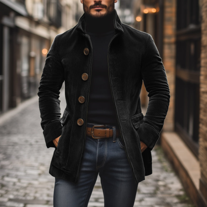 Aristide | Manteau Court Homme en Velours Côtelé à Col Montant - vue 5