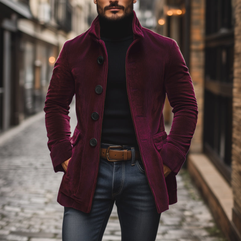 Aristide | Manteau Court Homme en Velours Côtelé à Col Montant - vue 6
