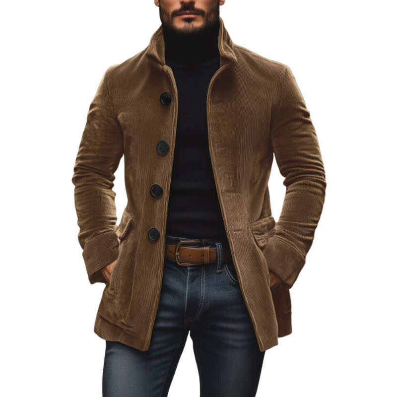 Aristide | Manteau Court Homme en Velours Côtelé à Col Montant - Marron foncé