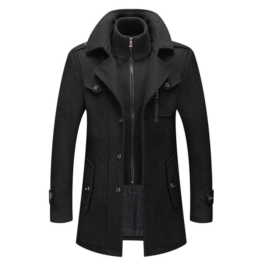 Arnaud | Manteau Homme Toucher Laine Effet 2 en 1 avec Plastron Zippé - Noir