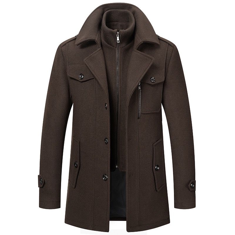 Arnaud | Manteau Homme Toucher Laine Effet 2 en 1 avec Plastron Zippé - Chocolat