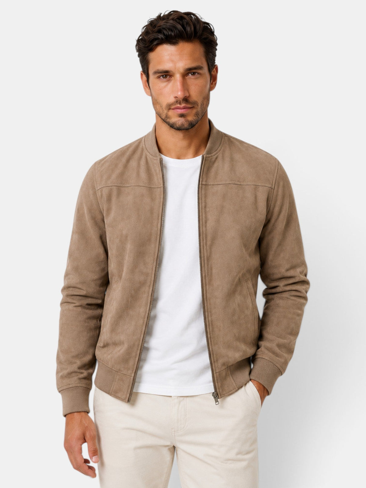 Arsène | Blouson Bomber Homme Aspect Daim - Marron