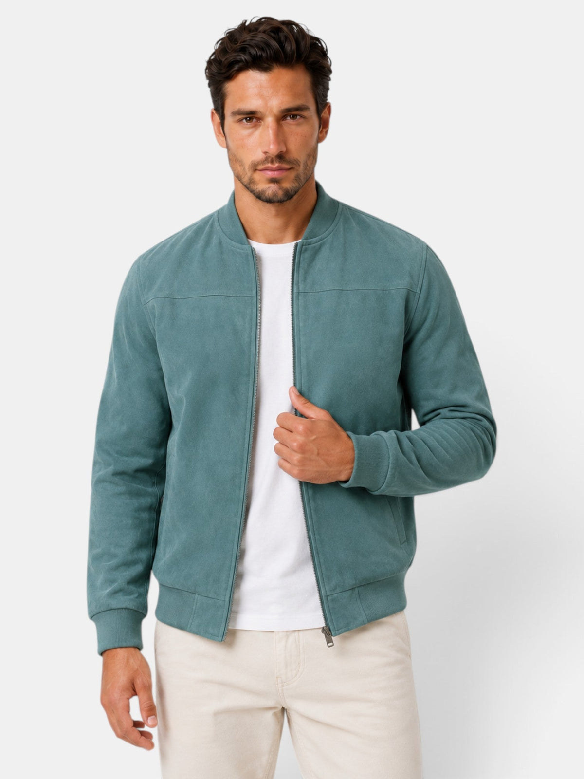 Arsène | Blouson Bomber Homme Aspect Daim - Bleu
