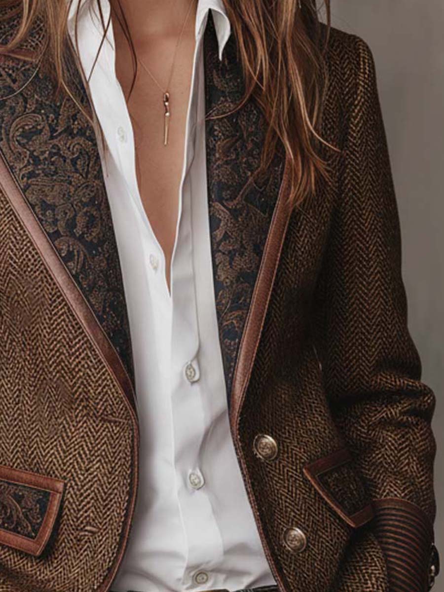 Ines Paris | Blazer femme chevrons à empiècements imprimés, coupe structurée