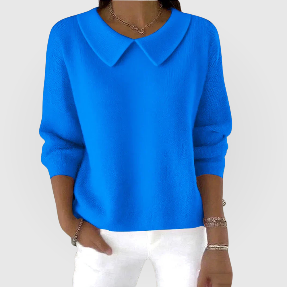 Bérénice | Pull Femme Col Claudine en Maille Douce Coupe Ample - Bleu