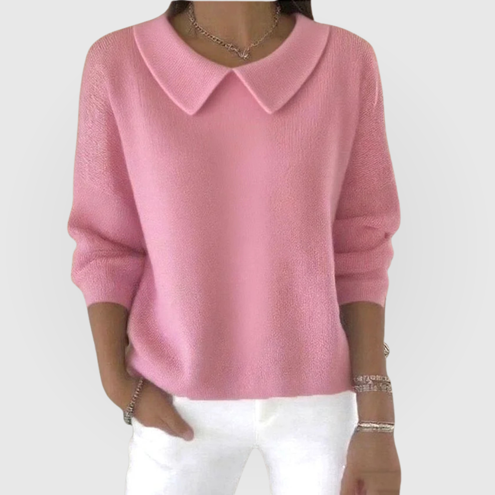 Bérénice | Pull Femme Col Claudine en Maille Douce Coupe Ample - Rose