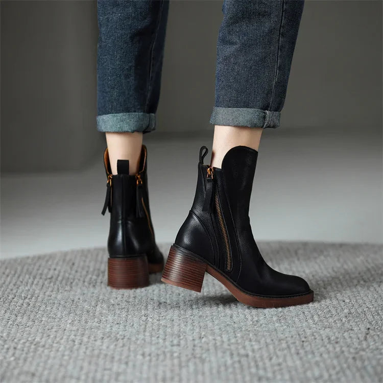 Bernadette | Bottines Femme Effet Cuir à Zip Devant et Talon Large - vue 3