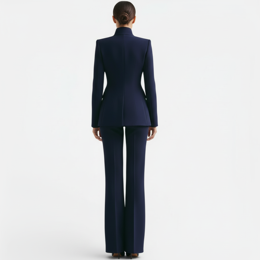 Bertille | Tailleur Pantalon Femme Blazer Cintré à Col Montant et Pantalon Évasé - vue 8