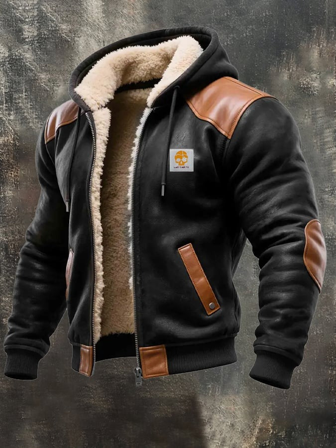 Bertrand | Blouson Vintage Homme Aspect Daim à Capuche Doublé Sherpa - Noir