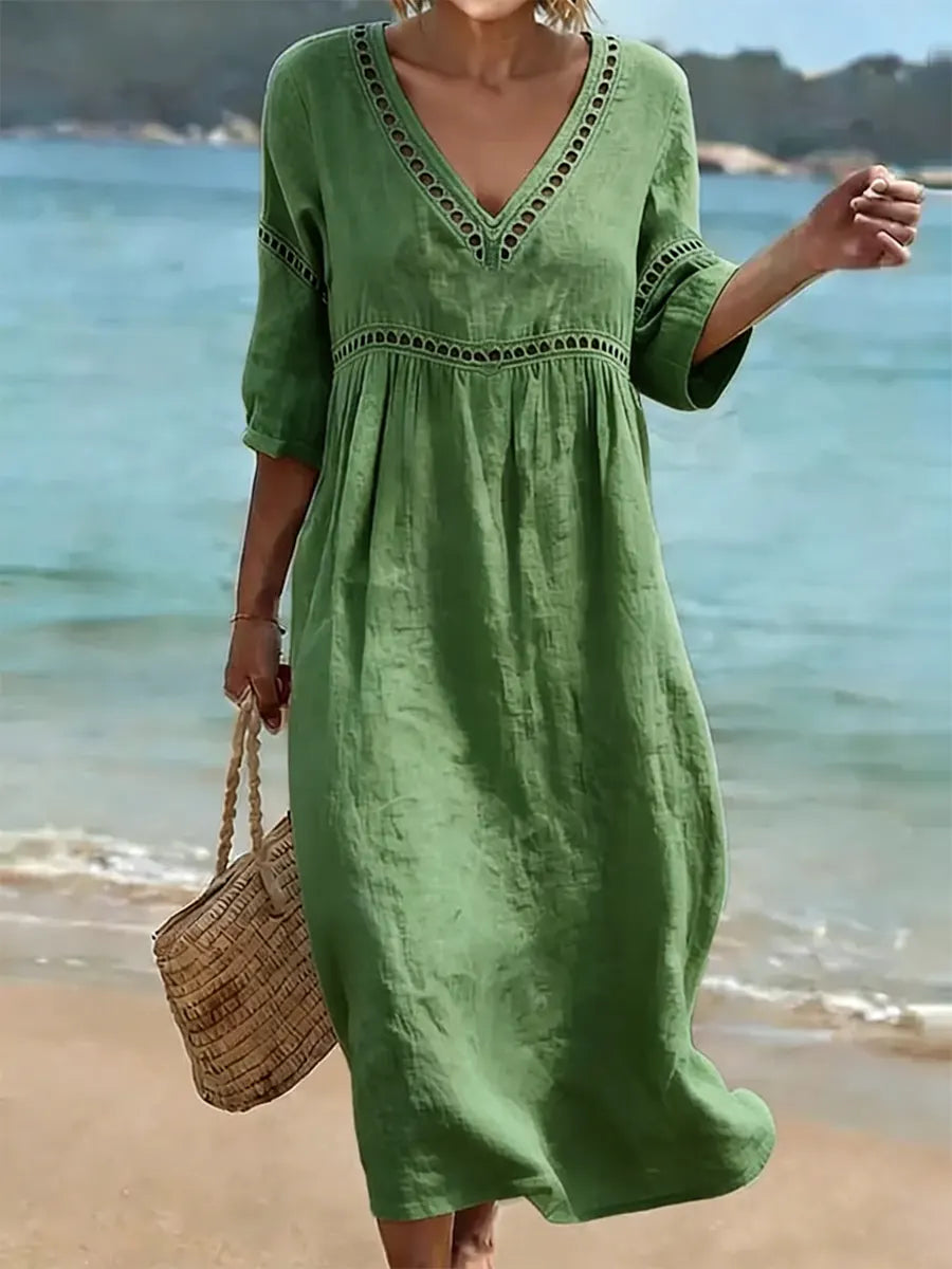 Ines Paris | Robe en Coton Femme Col V Coupe Fluide