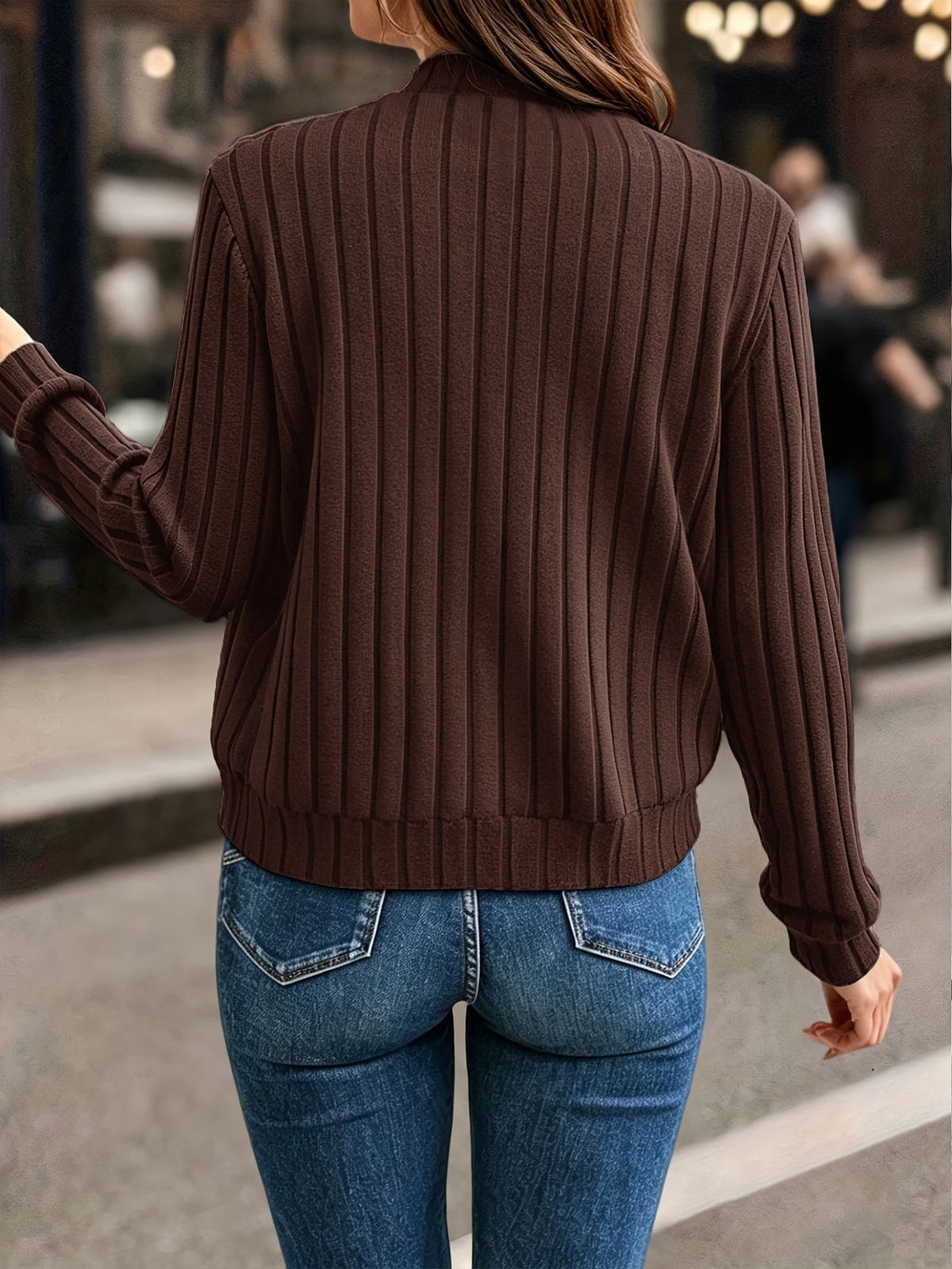 Gilet femme côtelé zippé, maille à manches longues