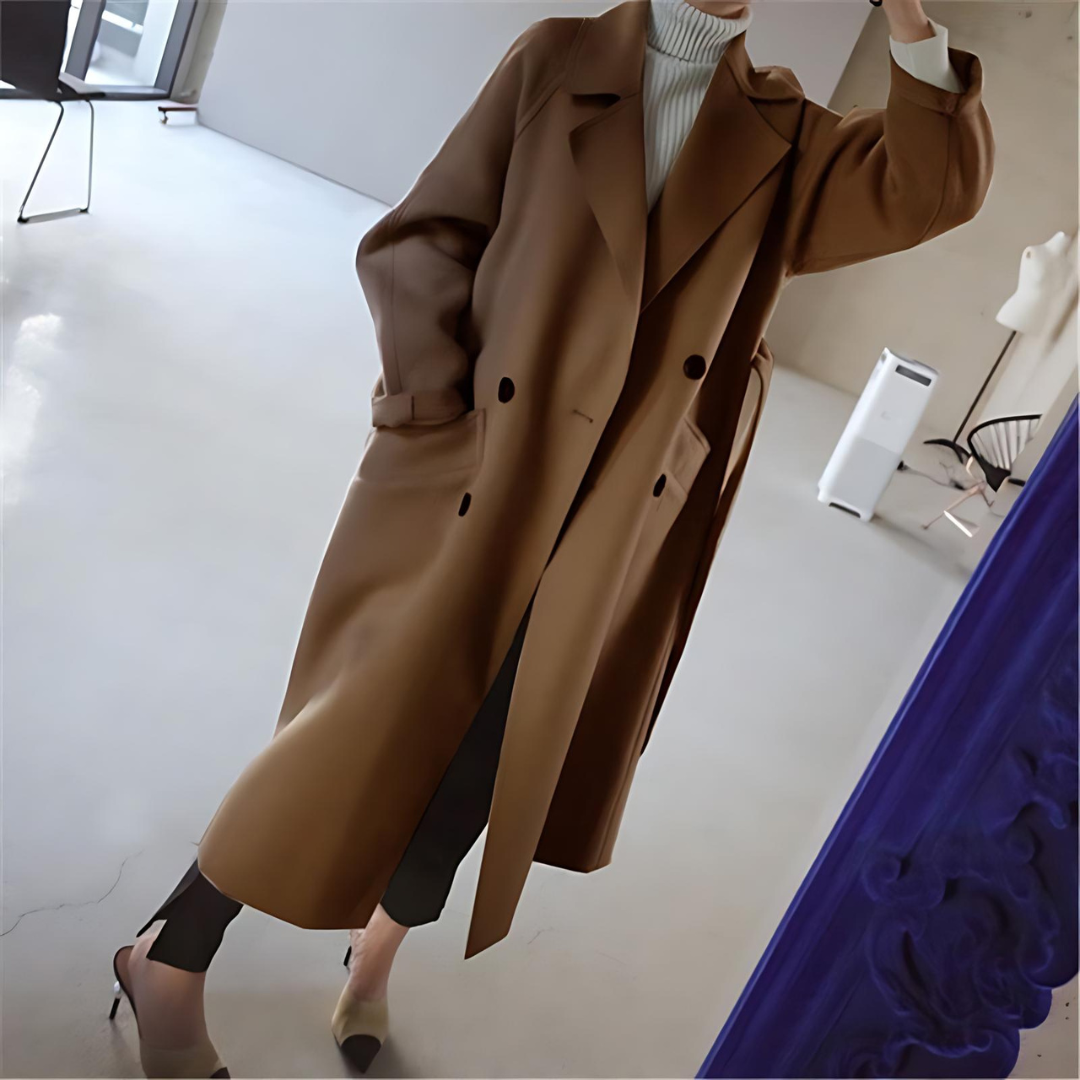 Capucine | Manteau Long Femme Toucher Laine Croisé à Ceinture et Doublure Douce - vue 6
