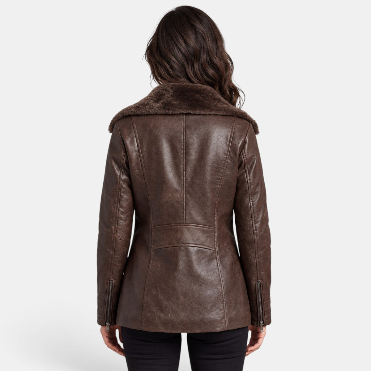 Cassandre | Veste Femme Effet Cuir Doublée Sherpa à Col Revers - vue 3