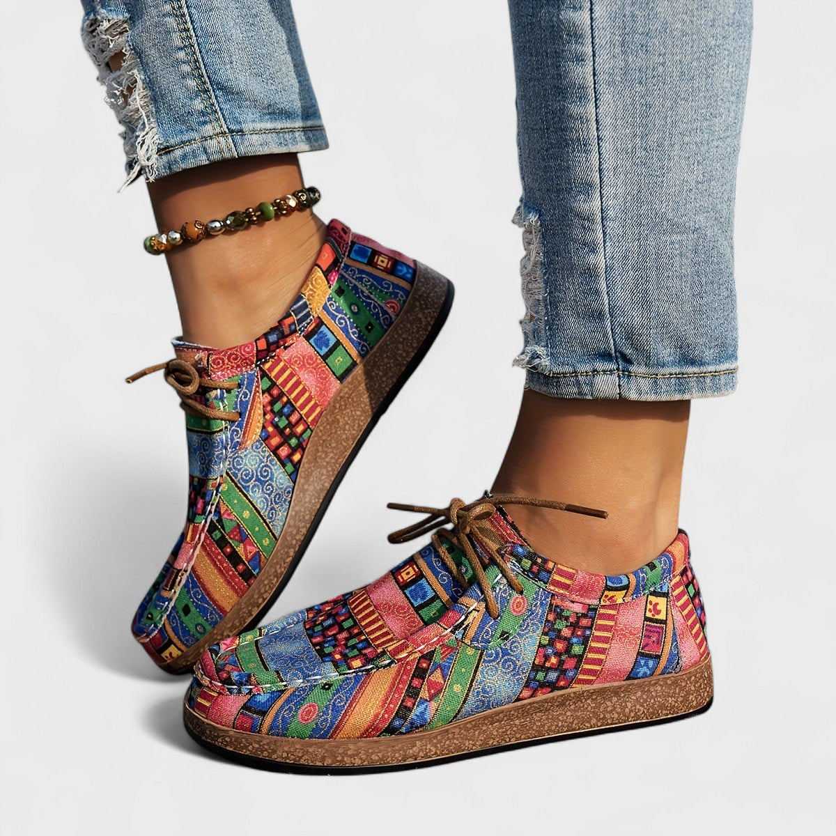 Ines Paris | Baskets Femme Plateforme Légère Motif Patchwork