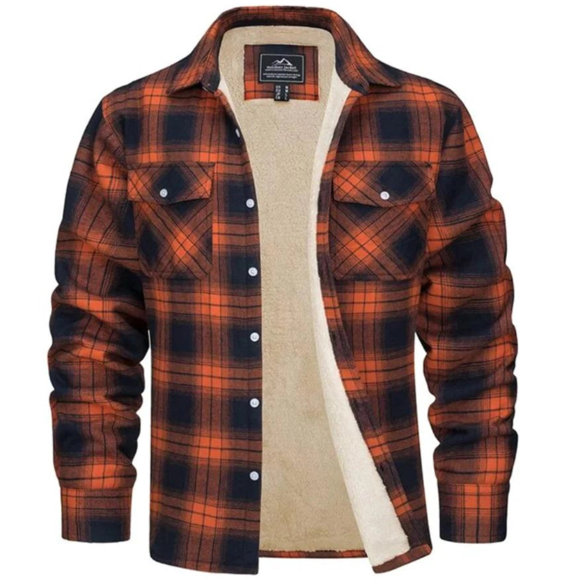 Charles | Surchemise Homme à Carreaux Doublée Sherpa - Orange et noir