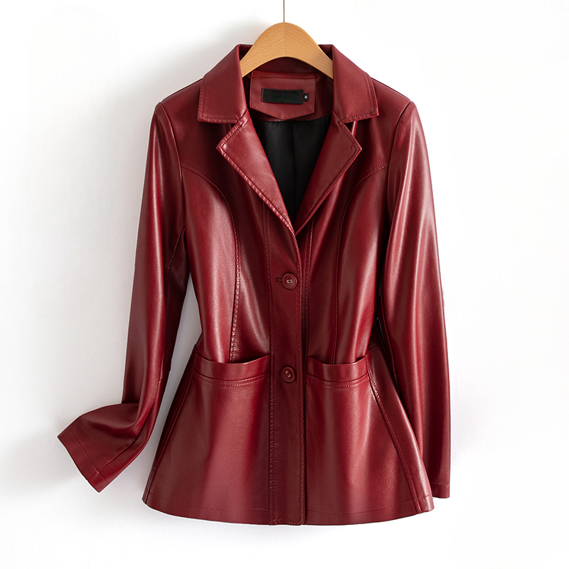 Charlotte | Veste Cintrée Effet Cuir Femme à Poches Plaquées - Bordeaux