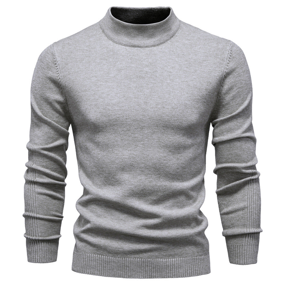 Clément | Pull Homme Col Montant en Maille Fine Coupe Ajustée - Gris clair