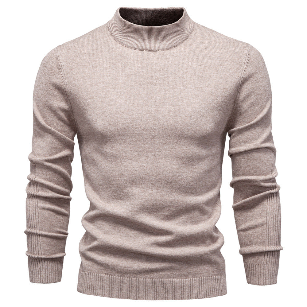 Clément | Pull Homme Col Montant en Maille Fine Coupe Ajustée - Beige