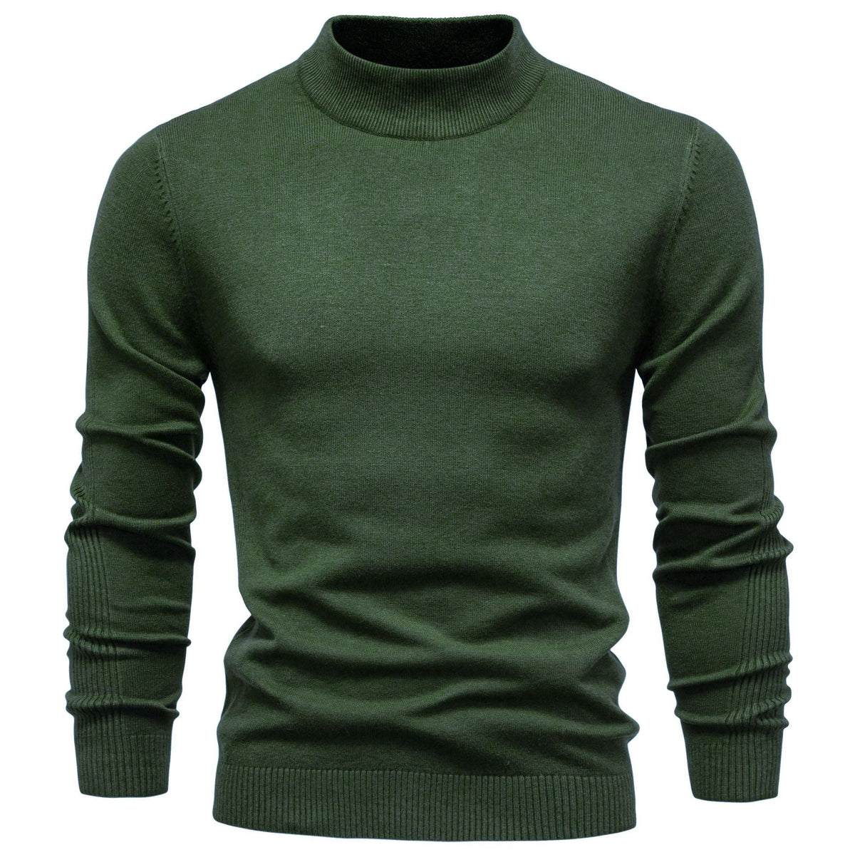 Clément | Pull Homme Col Montant en Maille Fine Coupe Ajustée - Vert foncé