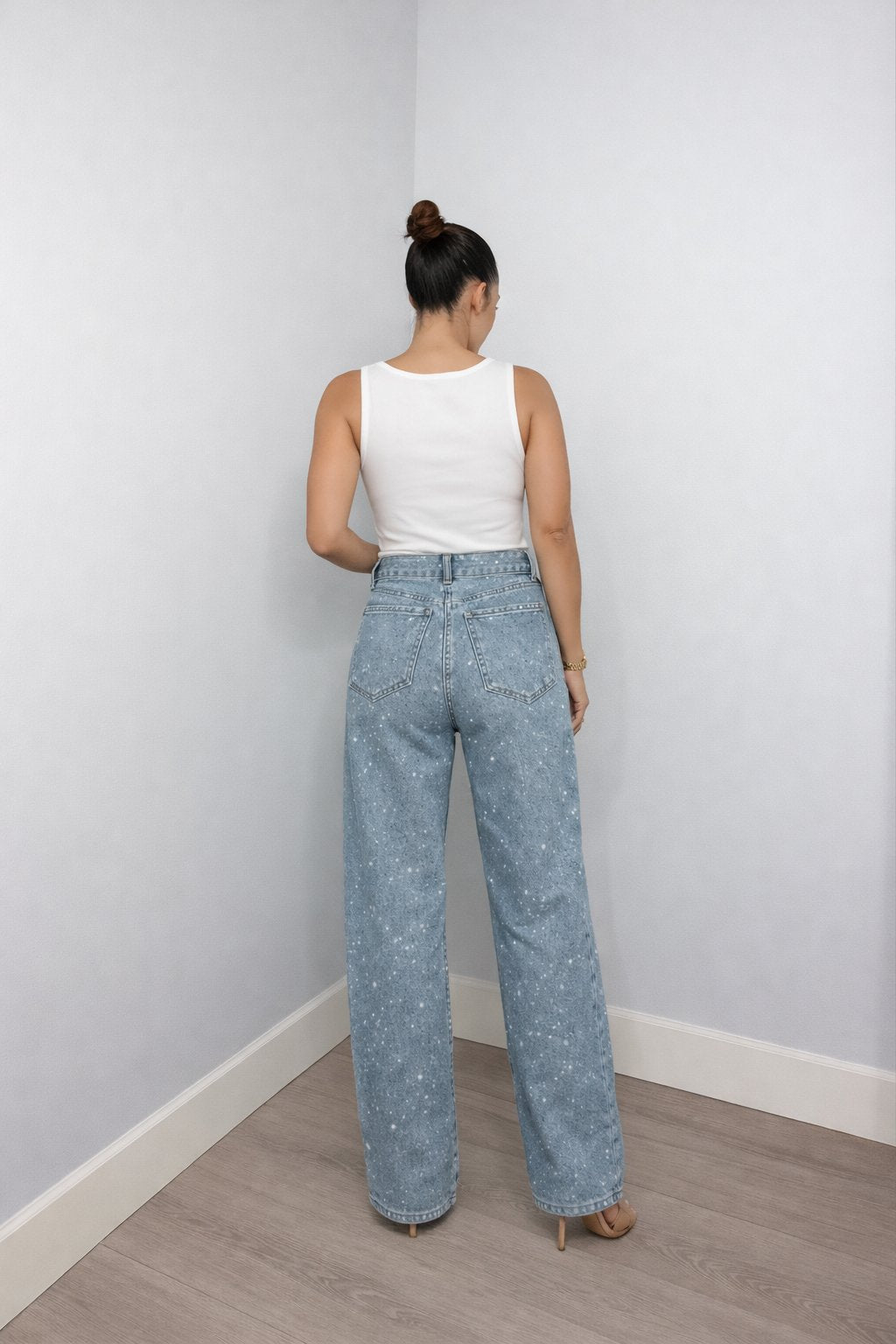 Colette | Jean Femme Taille Haute Jambe Large à Reflets Scintillants - vue 3